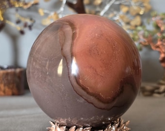 Polychrome jasper sphere and stand