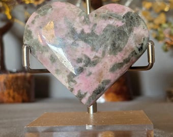 Pink opal and green epidote heart