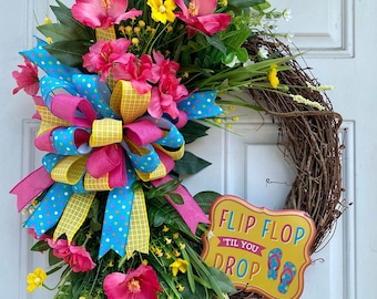 Flip Flop Til You Drop Summer Grapevine Wreath, Summer Wreath, Grapevine Wreath