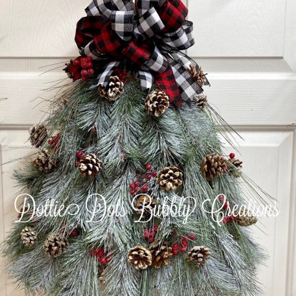 Rustic Lighted Pine Christmas Tree, Christmas Tree, Plaid Tree, Pine cone tree, frosted pine tree, Frosted Pine