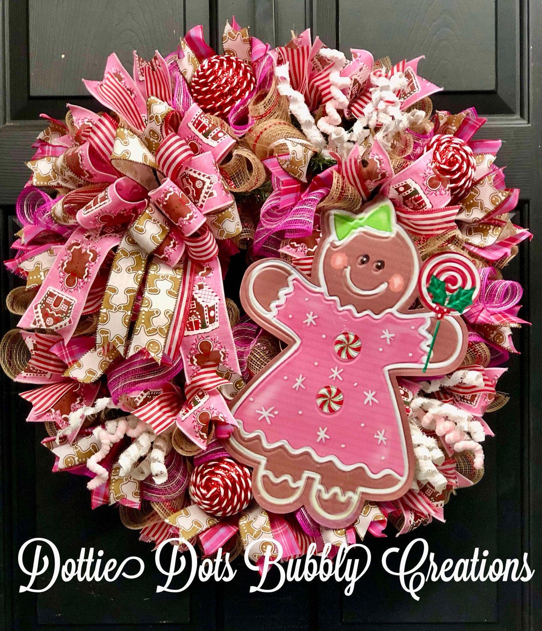 Pink Gingerbread Girl Christmas Wreath, Holiday Decor - Etsy