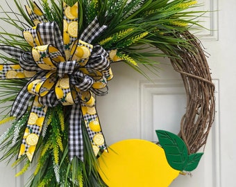 Lemon Grass Grapevine Wreath, Grass Wreath, lemon Wreath, Grapevine Wreath, Spring Summer Wreath