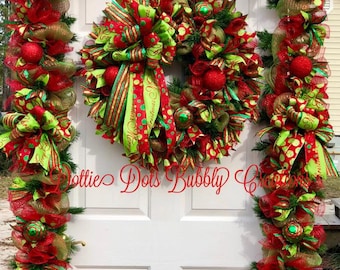 Whimiscal Red& Lime Wreath Garland Combo, Wreath Garland Combo, Christmas Wreath