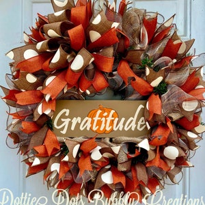 Gratitude Fall Pumpkin Wreath, Fall Wreath, Pumpkin Wreath, Autumn Wreath, Harvest Wreath