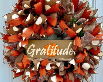 Gratitude Fall Pumpkin Wreath, Fall Wreath, Pumpkin Wreath, Autumn Wreath, Harvest Wreath