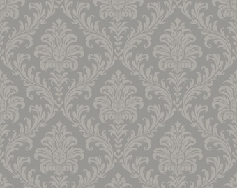 Carta da parati classica con motivo damascato grigio / Elegante design da parete senza soluzione di continuità / Download digitale per l'arredamento della casa