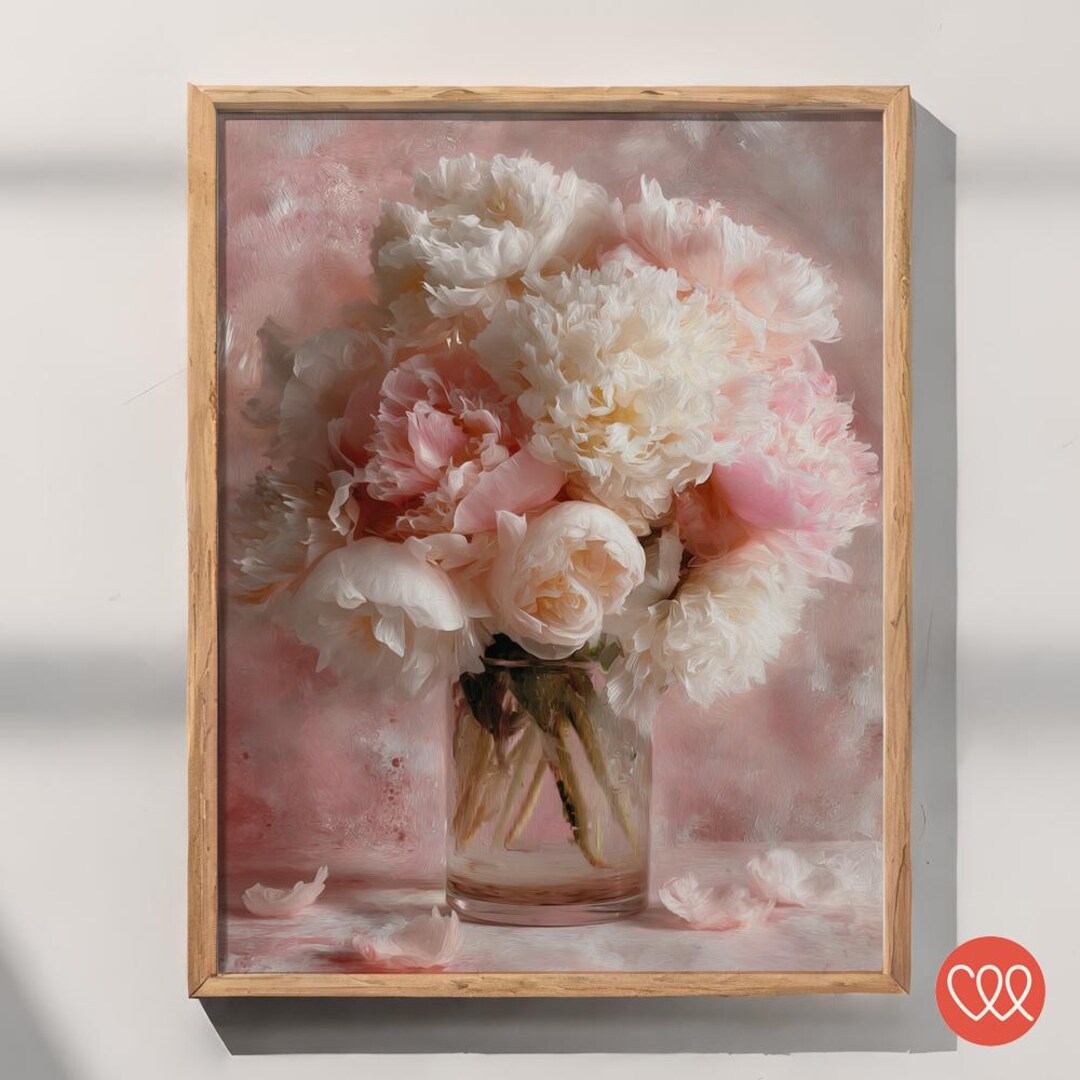 Blush Pink Peony Wall Art Print – Floral in Glass Vase, Home Decor ...