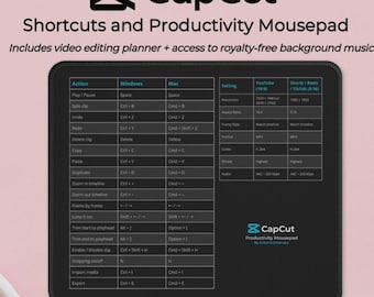 CapCut Productivity Mousepad for Video Editors | Keyboard Shortcuts & Export Reference Cheat Sheet