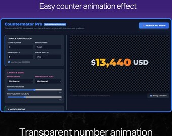 Animated Number Counter Generator | Transparent WebM HTML Overlays | CapCut, Premiere, DaVinci Resolve, Filmora
