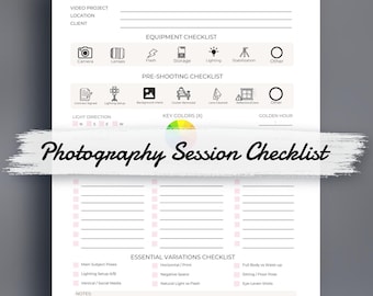Photography Session Checklist | Printable Planner For Professional Photographers | Digital Print Guide