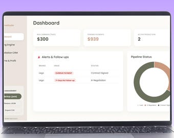 Sponsorship Manager and Value Calculator for Creators - Brand Deal Outreach Tracker, Youtuber, Influencer Spreadsheet and ROI Dashboard