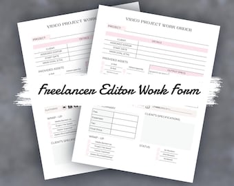 Work Order Form Form For Freelance Video Editors | Printable and Fillable PDF Planner Templates for Video Production and Editing