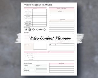 Video Content Planner | Printable PDF Template | Video Marketing Organizer for Youtube, Tiktok, Influencer Content Strategy, Script Tracker