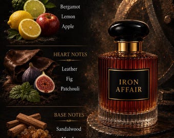 Handmade Mens cologne 'Iron Affair' with Bergamot, Patchouli, Leather, Niche Custom Scent