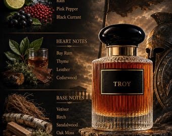 Handmade Mens Cologne 'Troy' by Yora with Black Currant, Bay Rum, Thyme and more