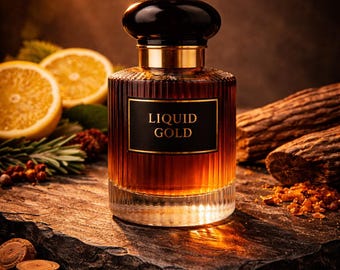 Fragancia de verano para hombre Amber Oud 'Liquid Gold' de Yora: bergamota, pimienta rosa, madera de cedro.