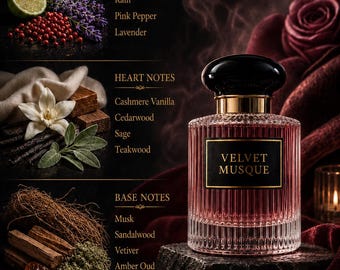 Handmade Luxury Parfum 'Velvet Musque' by Yora with Cashmere Vanilla, Musk, Lavender and more