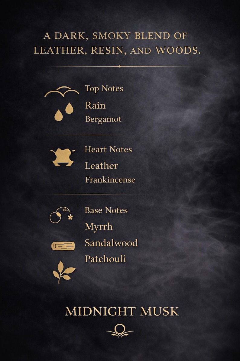 Ręcznie robiony męski zapach „Midnight Musk” z deszczem, mirrą, drzewem sandałowym, zapach na zamówienie zdjęcie 2