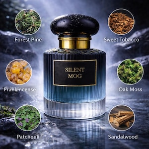 Ręcznie robiony męski zapach „Silent Mog” z leśną sosną, paczulą, kadzidłem, naturalnym zapachem