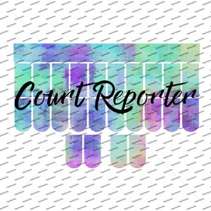 Puede incluir: Un diseño con el texto "Count Reporter" en escritura negra, sobre un fondo de formas abstractas coloridas en tonos de azul, verde, morado y rosa. El diseño se repite.