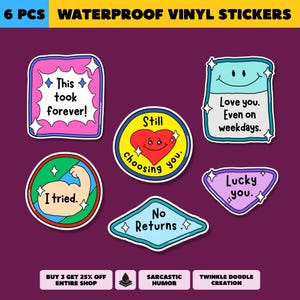 Zabawny arkusz naklejek dla par – naklejki winylowe z krótkimi frazami o zabawnych związkach
