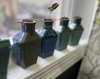Vaso per la semina in ceramica fatto a mano / Ispirato a una bottiglia antica / Germinazione di semi in idroponica