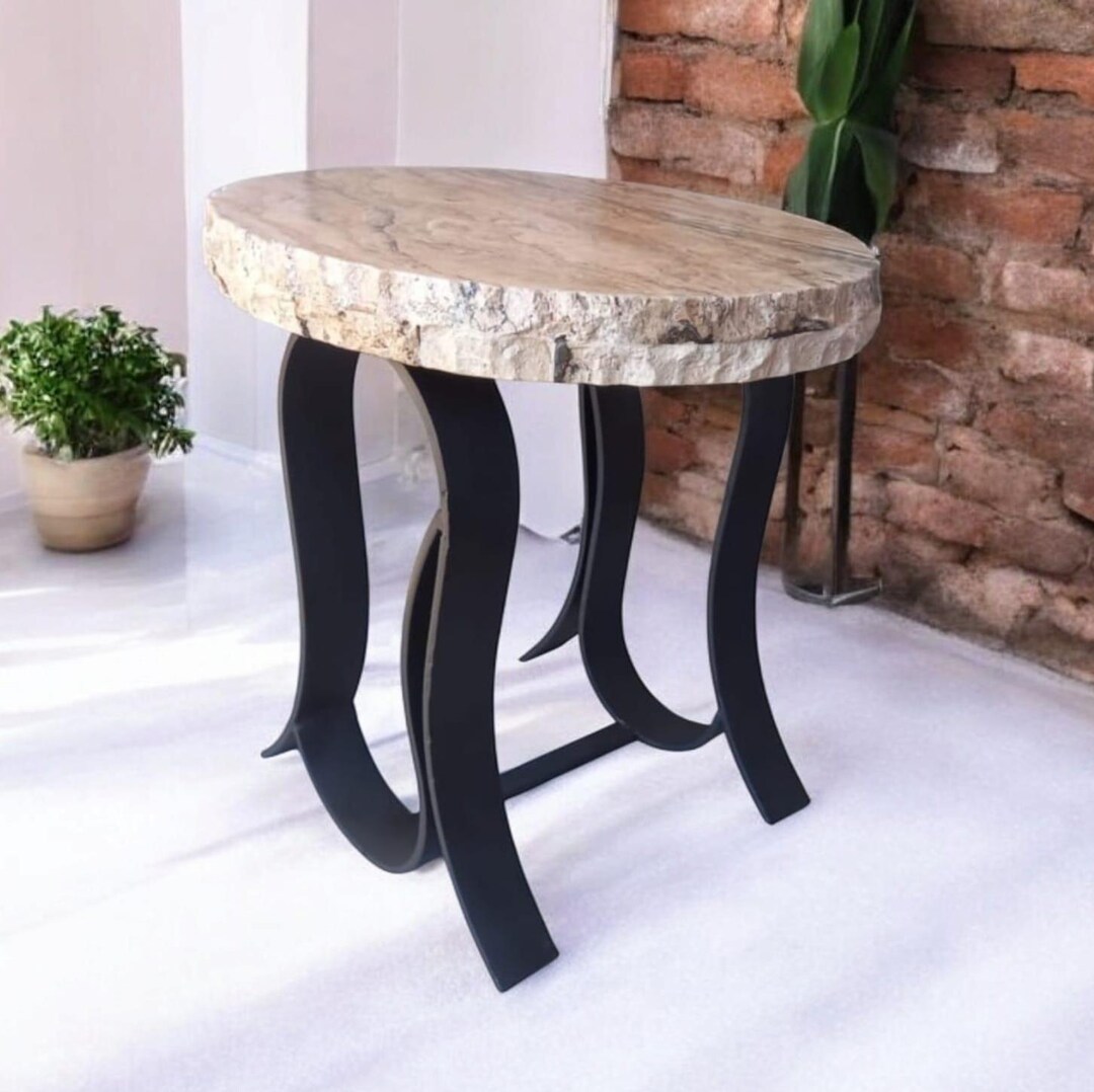 Rustic Iron Side Table Handmade Travertine Side Table | Rustic Iron Legs, Western Decor - Etsy