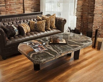 Handcrafted Onyx Stone Coffee Table | Luxury Rustic  | Western Living Room Furniture