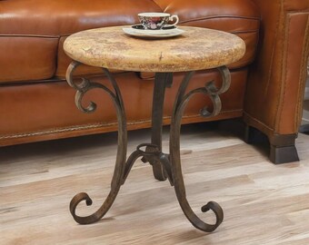 Rustic Iron Side Table Handmade Travertine Side Table | Rustic Iron Base, Western Accent - Etsy