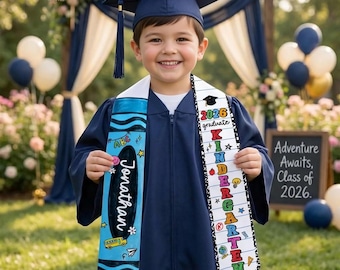 Personalized Kid Graduation Stole, Custom Crayon Kindergarten Grad Stole, Class Of 2026 Sash, Custom Graduation Gift for Daughter Son