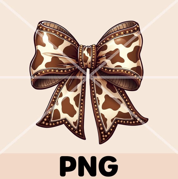 Girly Western Brown Cow Coquette Bow PNG, Cute Cowgirl Aesthetic Clipart, Western Coquette Cow PNG, Bow Cow Digital Download