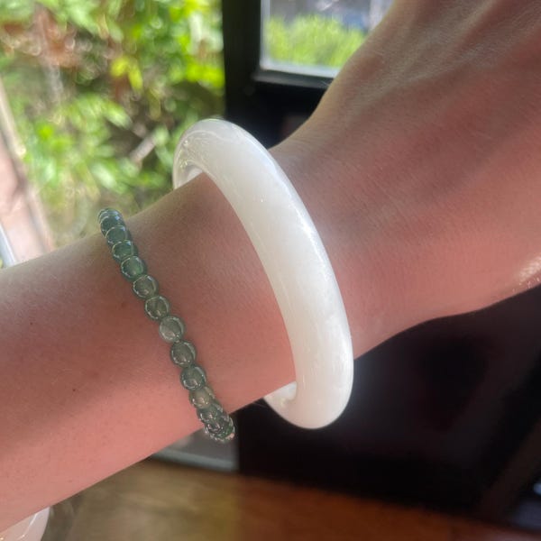 55.5/56mm Luminous White Nephrite Jade Bangle- XJ He Tian Yu