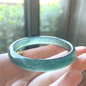 Certified Type A 53.7 Translucent Deep Blue Water Jade Bangle, Guatemalan, Icy Beauty Bangle 美人镯. #2870