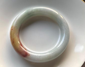Bracciale rigido in giada rotondo certificato di tipo A, 53,8 mm - 55 mm - Giallo, rosso e verde - Birmano - Certificato USA