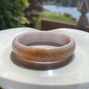 Certified Type A, Oval 52mm-53mm Lavender & Yellow Jade Bangle, Burmese, Certified in USA