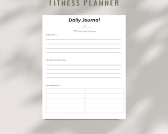 Daily Journal Printable | Minimalist Journal Page PDF | Mood Tracker, Gratitude Prompts & Reflections | Instant Download | Wellness Planner