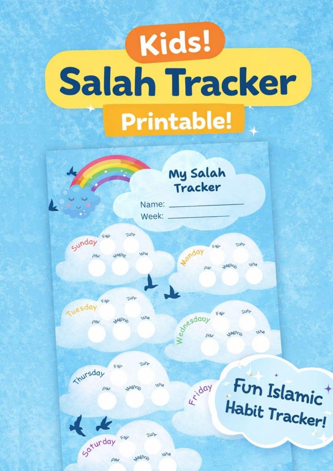 Kids Salah Tracker Printable | Islamic Prayer Chart, Habit Builder ...