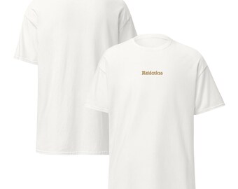 Maidenless Embroidered Medieval Insult Shirt Funny Fantasy Meme Tee Dark Humor Renaissance Shirt