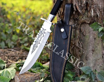 Cuchillo de tropa hecho a mano de 16 pulgadas / Hoja de acero al carbono con mango de brújula y funda de cuero