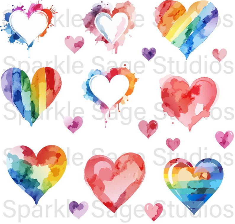Watercolor Heart Clipart Mega Bundle | LOVE Watercolor SVG PNG Set ...