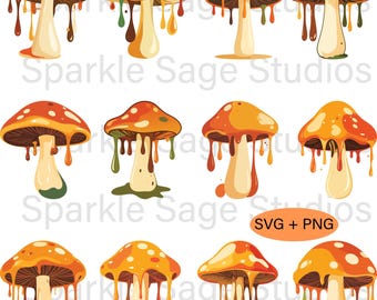 Retro Mushroom Clipart Bundle | 70s Psychedelic SVG PNG (Digital Download)