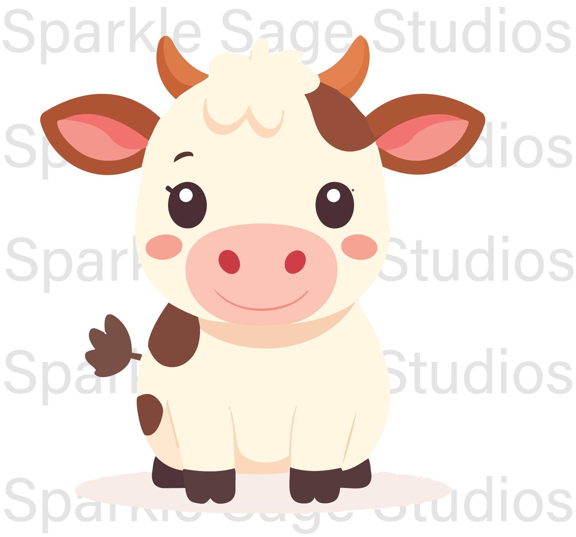 Cow Clipart Bundle | Cute Farm Animal SVG PNG Set | Kawaii Baby Cow ...