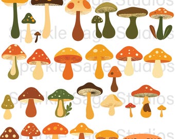 Retro Mushroom Clipart Bundle | Seventies Fungi SVG PNG (Digital Download)