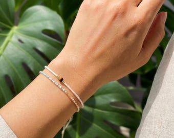 Minimal Boho Bracelet Set – Beaded Adjustable Cord Bracelets, Summer Beach Jewelry