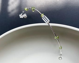 Peridot & Quartz 925 Silver Bracelet – Dainty Summer Jewelry, Minimal Beach Bracelet