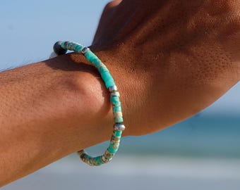 Larderite & Pearl Beaded Bracelet – Coastal Surf Bracelet, Dainty Summer Jewelry