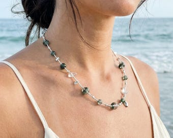 Green Phantom Crystal Necklace – Whimsical Beach Jewelry, Dainty Summer Necklace
