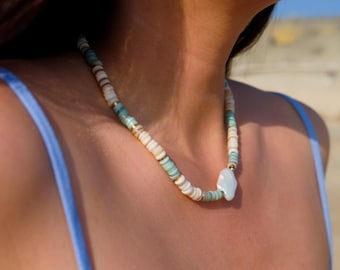 Natural Shell Pendant Necklace – Boho Beach Jewelry, Coastal Summer Necklace