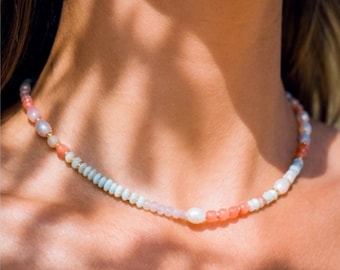 Dainty Pearl Gold-Plated Necklace – Minimal Summer Jewelry, Coastal Beach Necklace