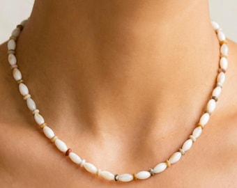 Natural Shell Choker Necklace – Minimal Beach Jewelry, Coastal Summer Necklace